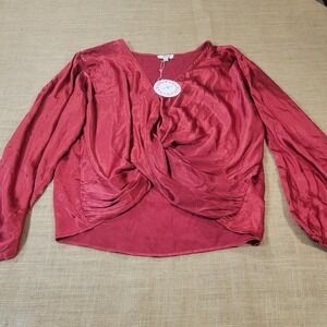 Umgee Twist Front Blouse Women's Medium Fuchsia Top Long Balloon Sleeve NWT Boho